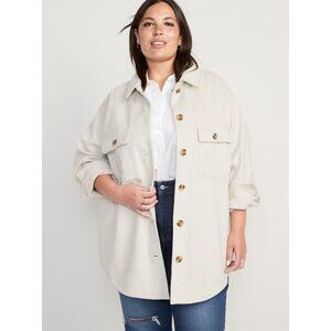Old Navy Soft-Brushed Utility Shacket Womens XL Tall Beige Button-Up Casual